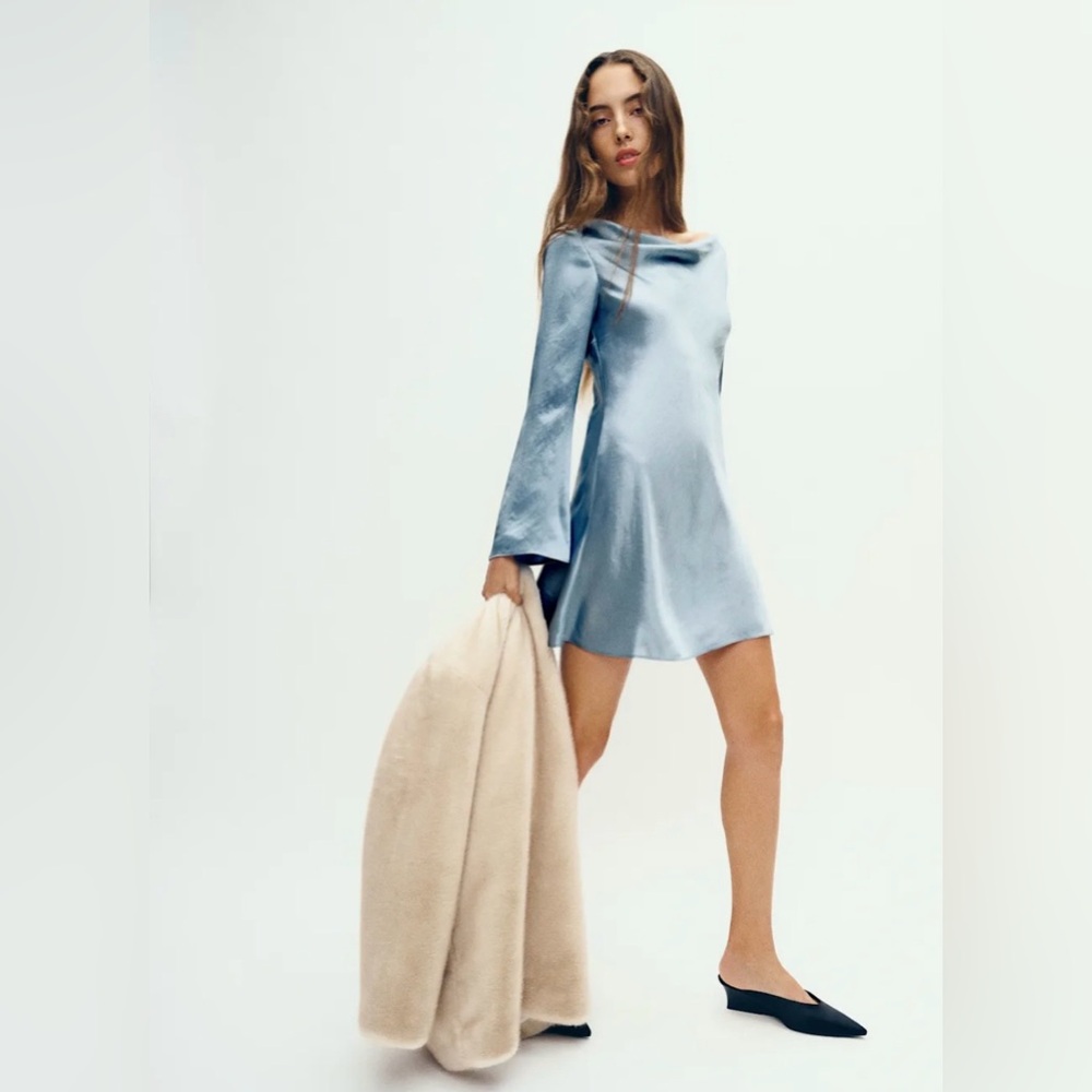 Reformation Pike Satin Dress Blue - Size S